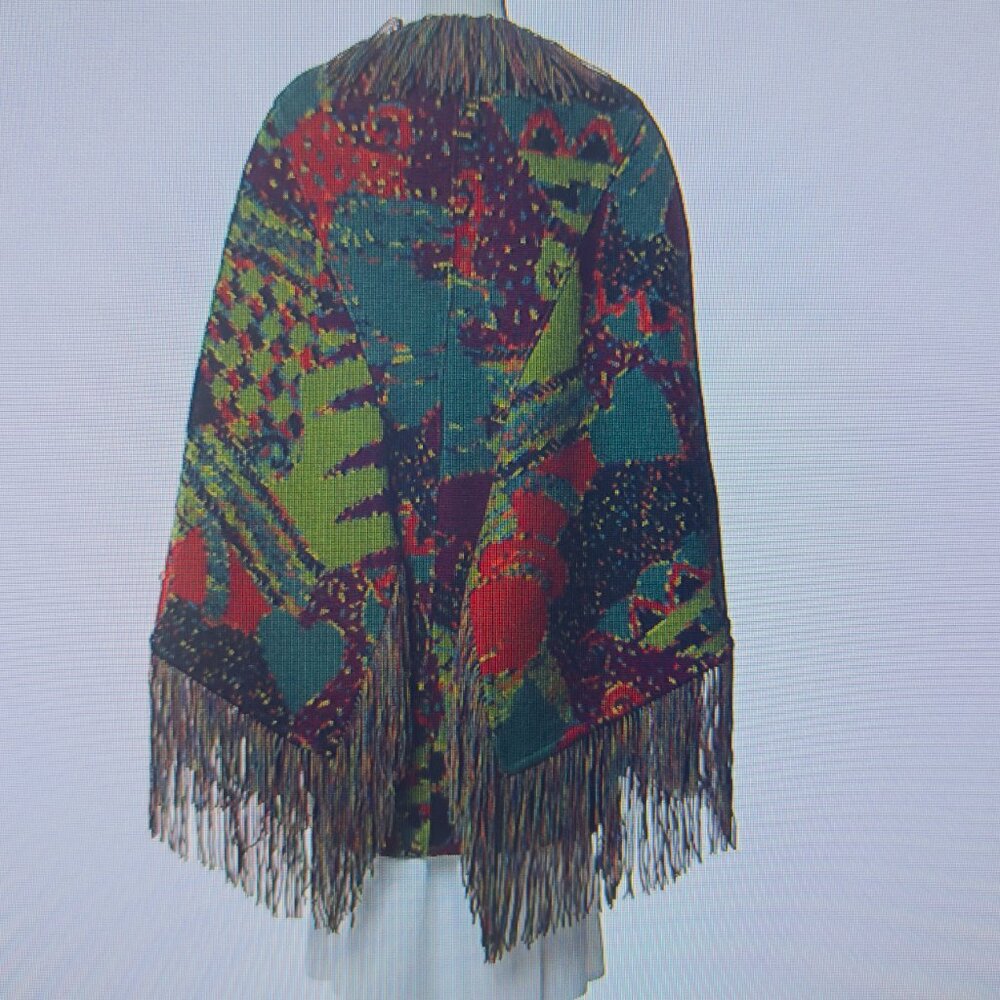 Missoni Vintage 80s 100% Wool Fringe Artsy Colorful Knit Jacket Poncho Women's M - Picture 16 of 16